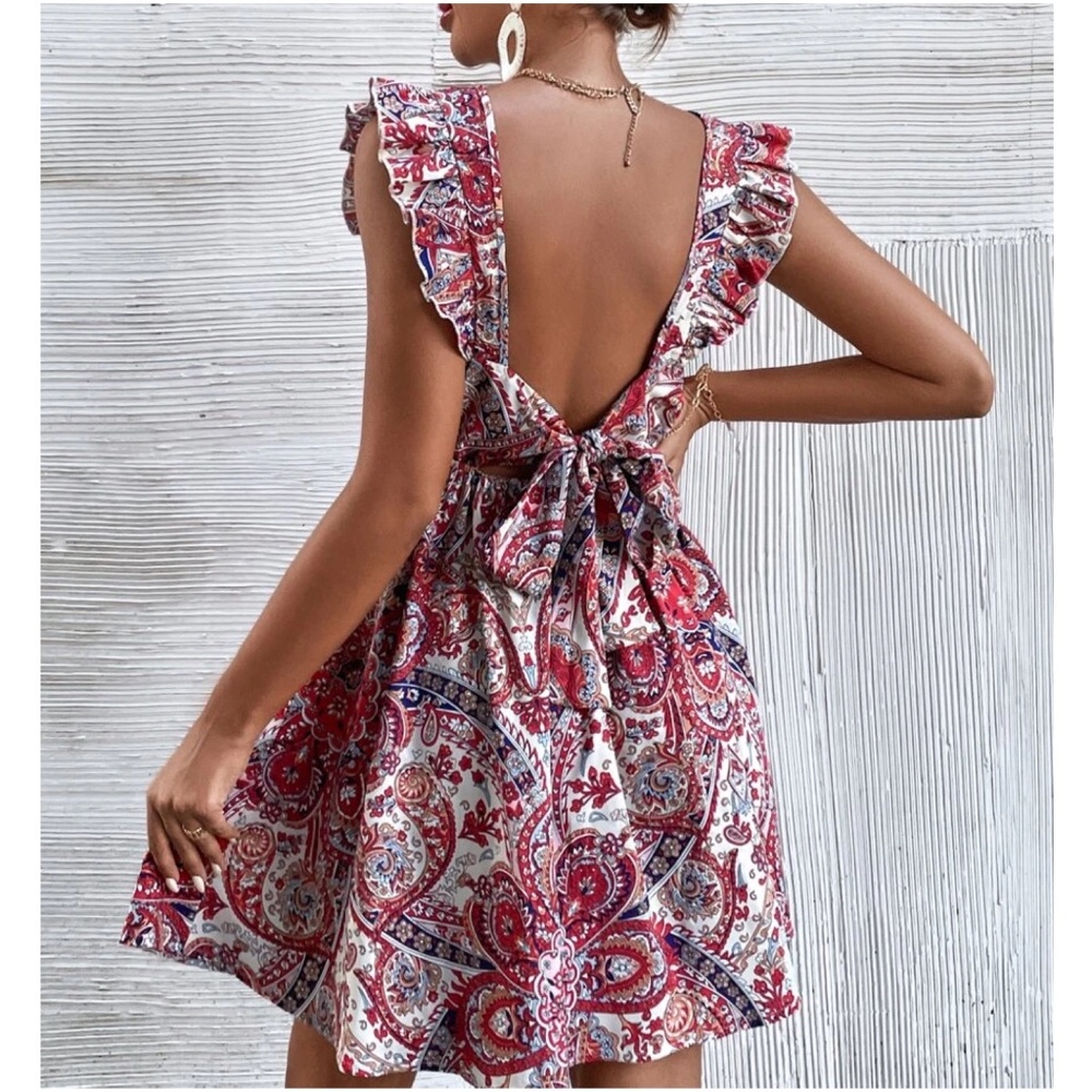 Boho Paisley Print Ruffle Sleeve Dress - Picture 1 of 5